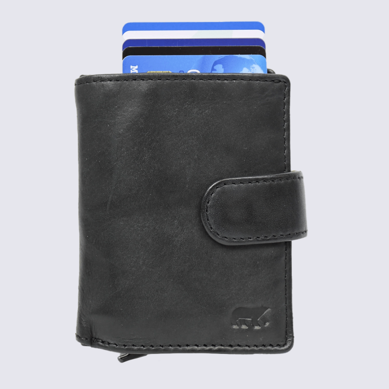 Porte-cartes Bear, porte-cartes unisexe Kris en cuir noir