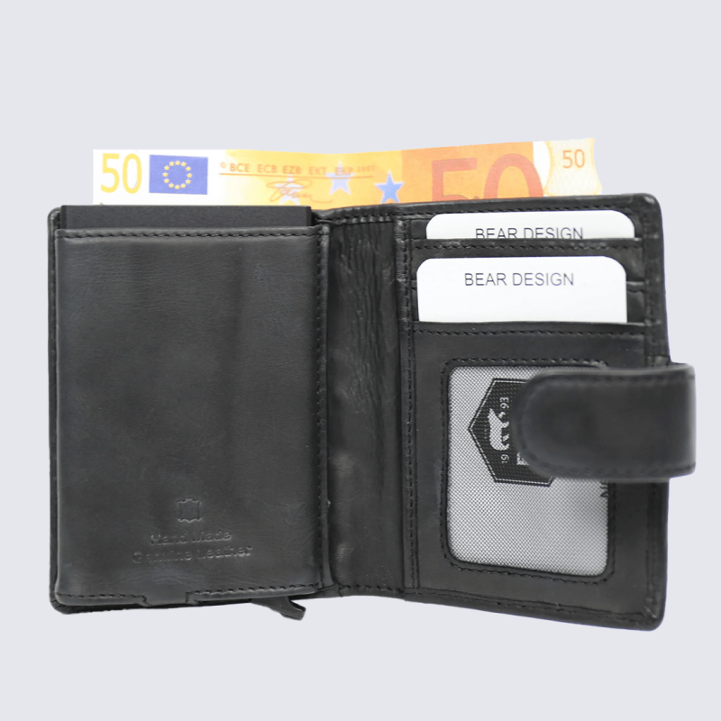 Porte-cartes Bear, porte-cartes unisexe Kris en cuir noir