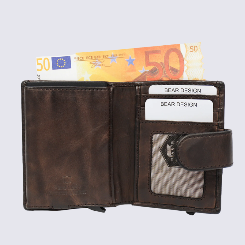 Porte-cartes Bear, porte-cartes unisexe Kris en cuir brun