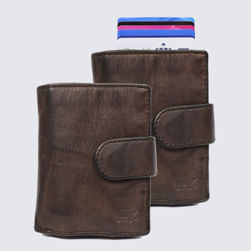Porte-cartes Bear, porte-cartes unisexe Kris en cuir brun