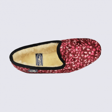 Chaussons Semelflex Calolea, Chaussons d'intérieur femme en velours bordeaux