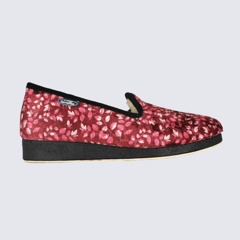 Chaussons Semelflex Calolea, Chaussons d'intérieur femme en velours bordeaux