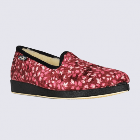 Chaussons Semelflex Calolea, Chaussons d'intérieur femme en velours bordeaux