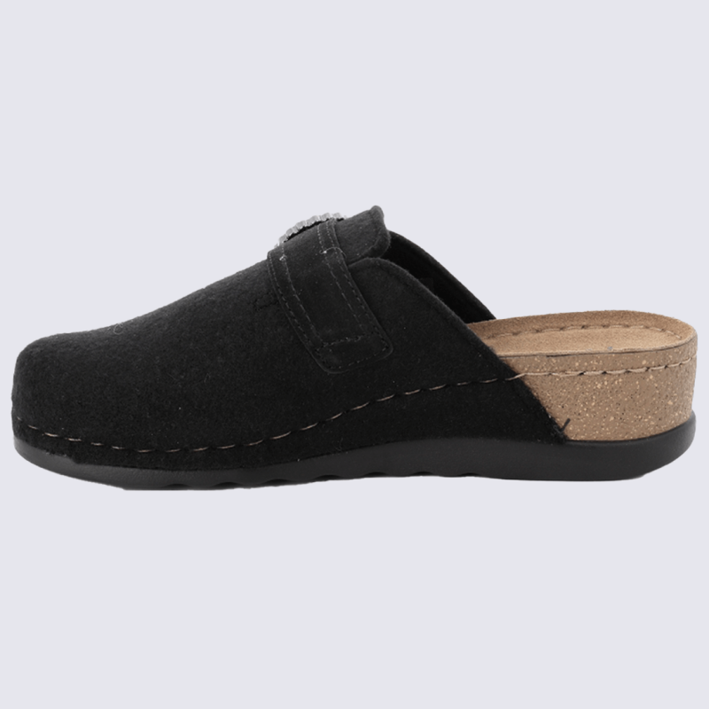 Mules d'intérieur Rohde, Mules élégance femme en textile noir