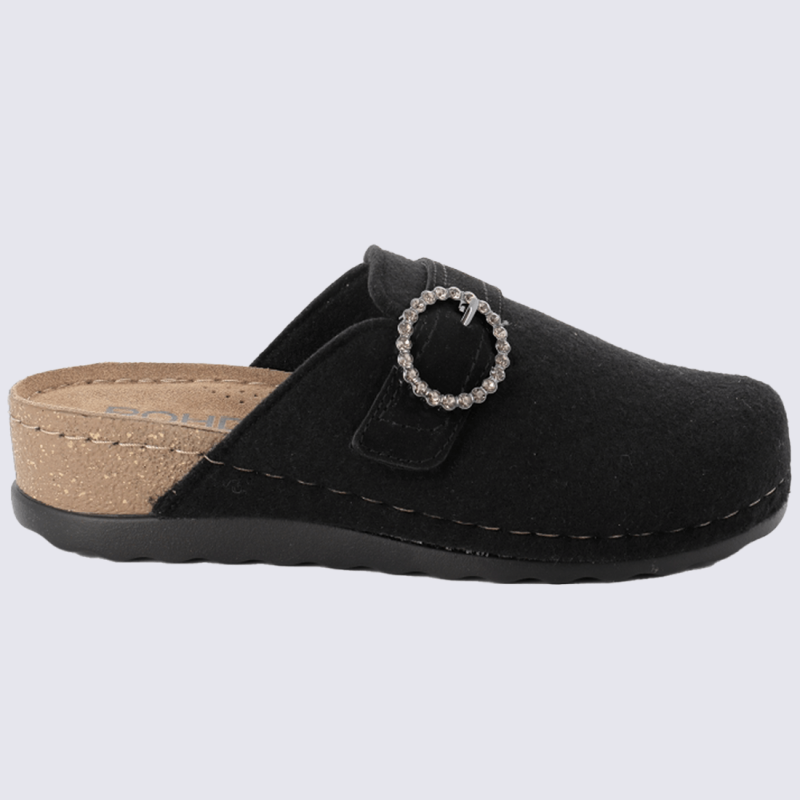 Mules d'intérieur Rohde, Mules élégance femme en textile noir