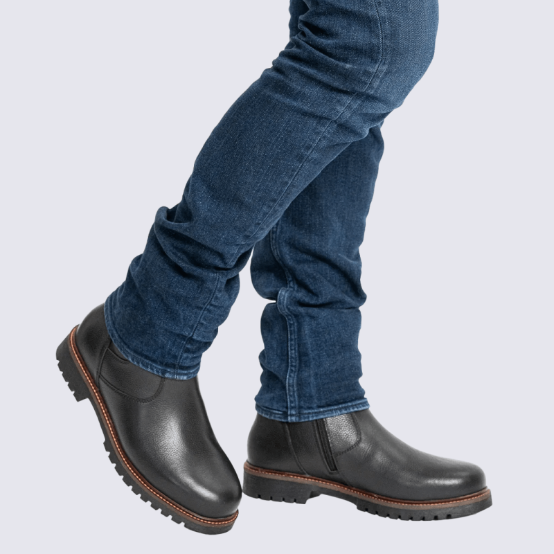 Bottes Ara, bottines d'hiver homme en cuir noir doublées peau d’agneau