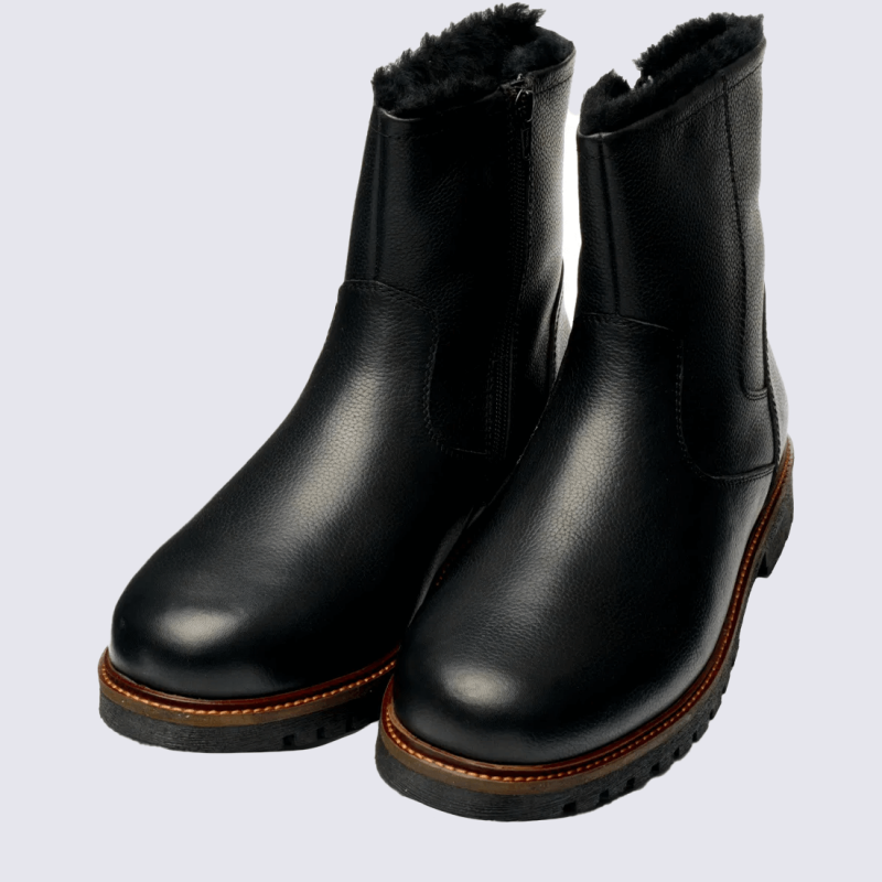Bottes Ara, bottines d'hiver homme en cuir noir doublées peau d’agneau