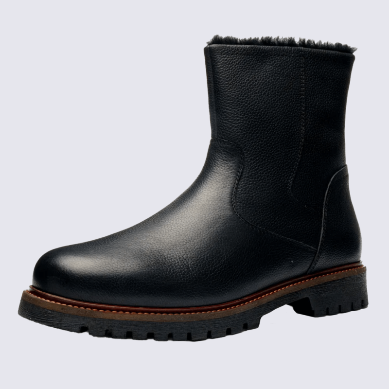 Bottes Ara, bottines d'hiver homme en cuir noir doublées peau d’agneau