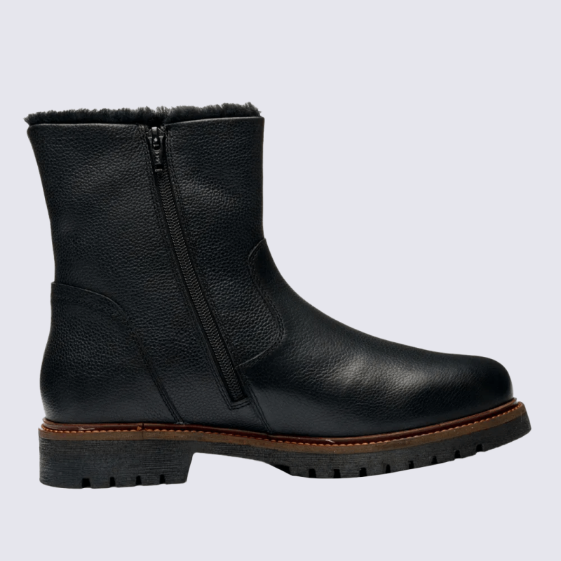 Bottes Ara, bottines d'hiver homme en cuir noir doublées peau d’agneau