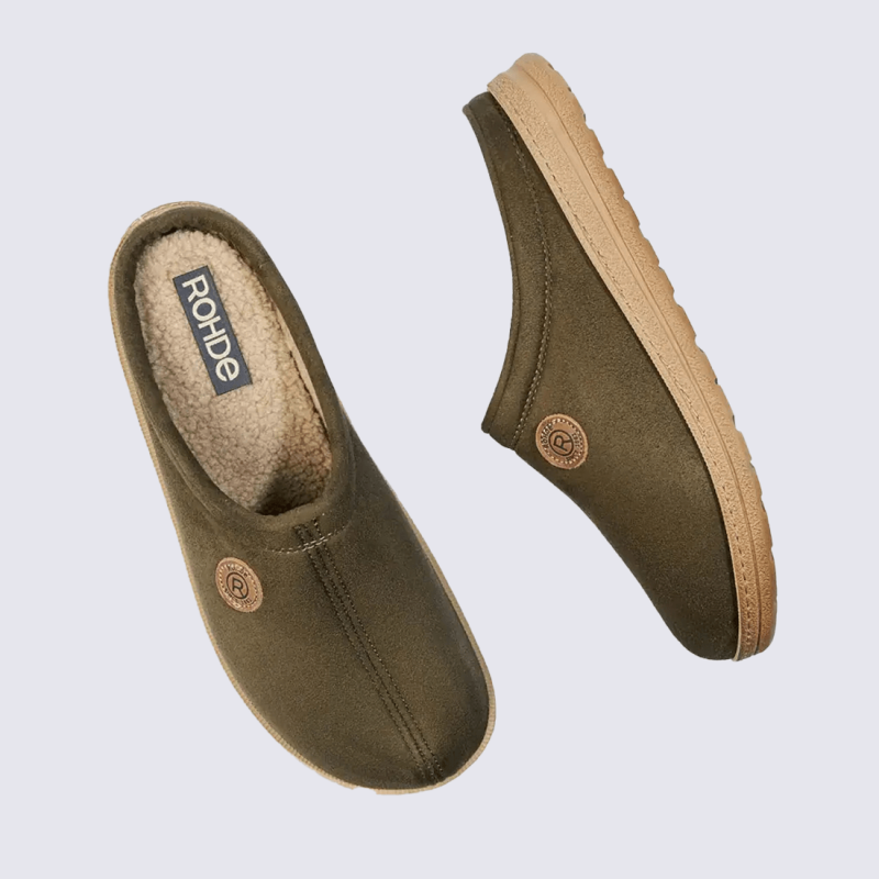 Mules Rohde, mules tendance et chaude homme en textile olive