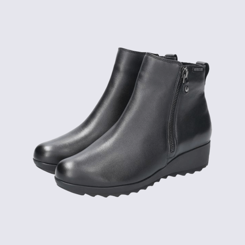Bottines Mephisto, Bottines confort thermique femme en cuir lisse noir