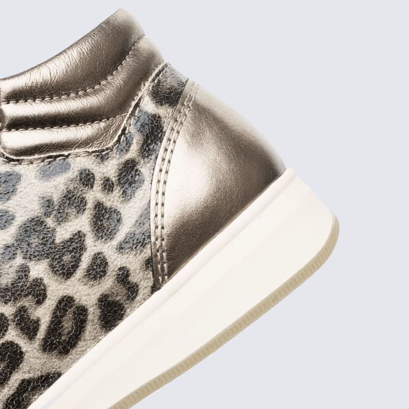 Bottines Ara, Bottines bien-être décontracté femme en cuir beige imprimé léopard