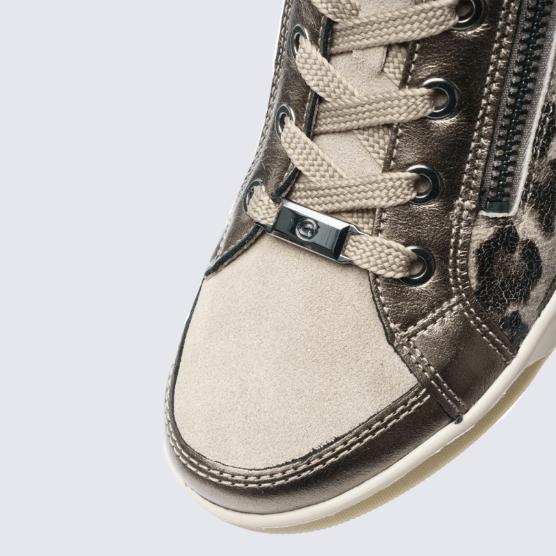 Bottines Ara, Bottines bien-être décontracté femme en cuir beige imprimé léopard