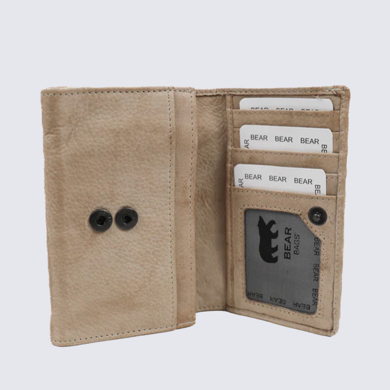 Portefeuille Bear, portefeuilles à rabat pression femme en cuir champagne