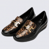 Mocassin Ara, Mocassin détail léopard chic femme en cuir verni noir