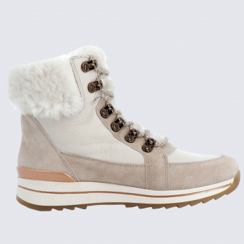 Bottines Ara, Bottines montantes fourrées femme en cuir beige combiné