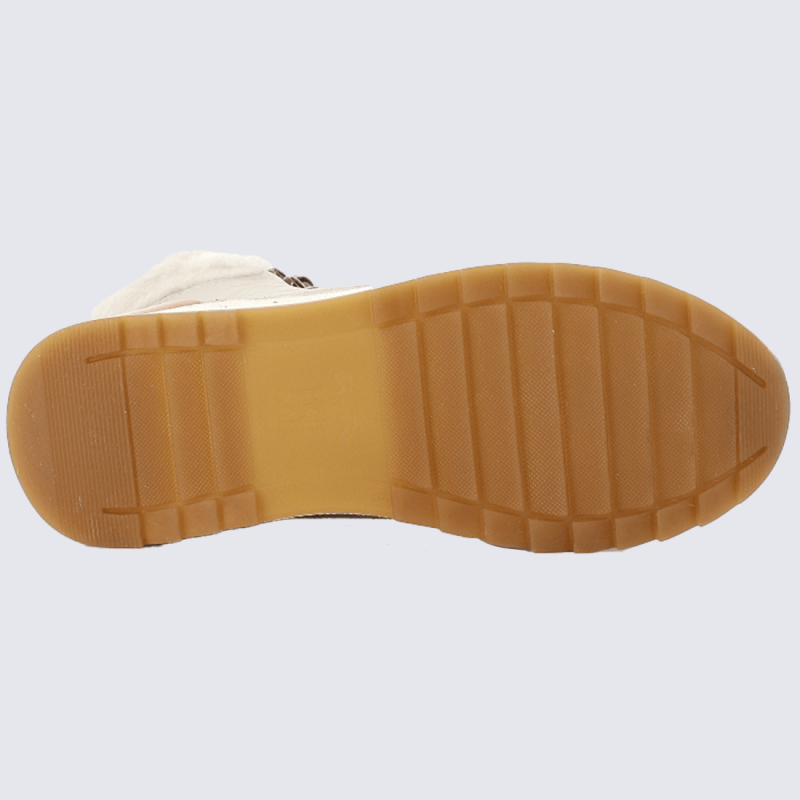 Bottines Ara, Bottines montantes fourrées femme en cuir beige combiné