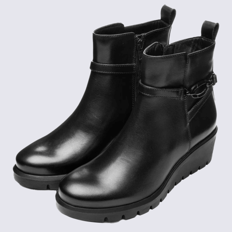 Bottines Ara, Bottines compensées modernes femme en cuir lisse noir