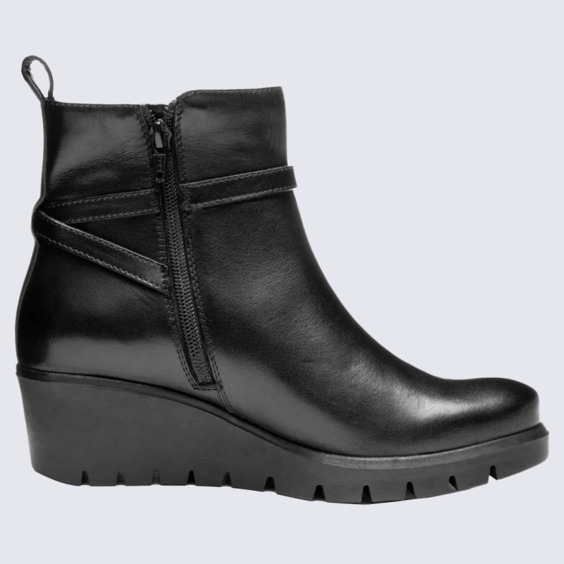Bottines Ara, Bottines compensées modernes femme en cuir lisse noir