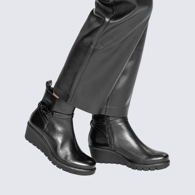 Bottines Ara, Bottines compensées modernes femme en cuir lisse noir