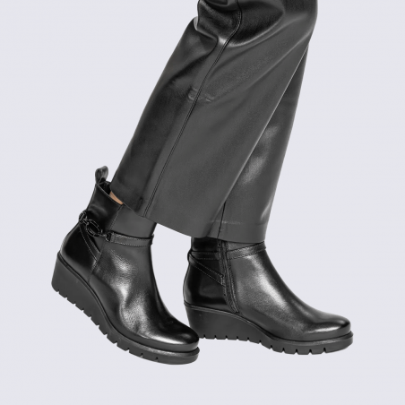 Bottines Ara, Bottines compensées modernes femme en cuir lisse noir