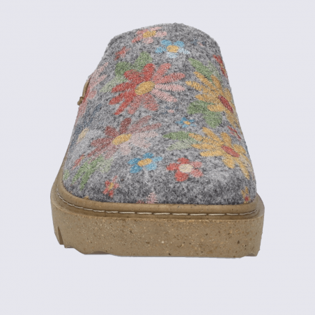 Pantoufle Josef Seibel, chausson femme en feutre gris à motifs floraux