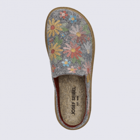 Pantoufle Josef Seibel, chausson femme en feutre gris à motifs floraux