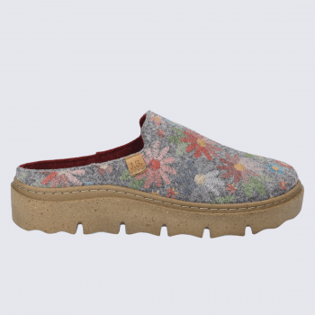 Pantoufle Josef Seibel, chausson femme en feutre gris à motifs floraux