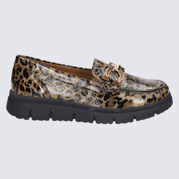 Mocassin waldlauder, chaussure femme en cuir imprimé léopard brun multicolore