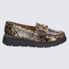 Mocassin waldlauder, chaussure femme en cuir imprimé léopard brun multicolore