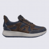 Sneaker ara, chaussure homme en cuir velours et textile bleu & brun