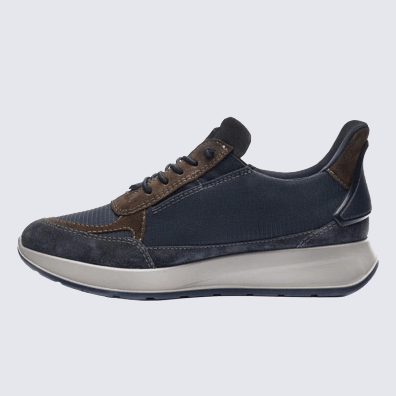 Sneaker ara, chaussure homme en cuir velours et textile bleu & brun