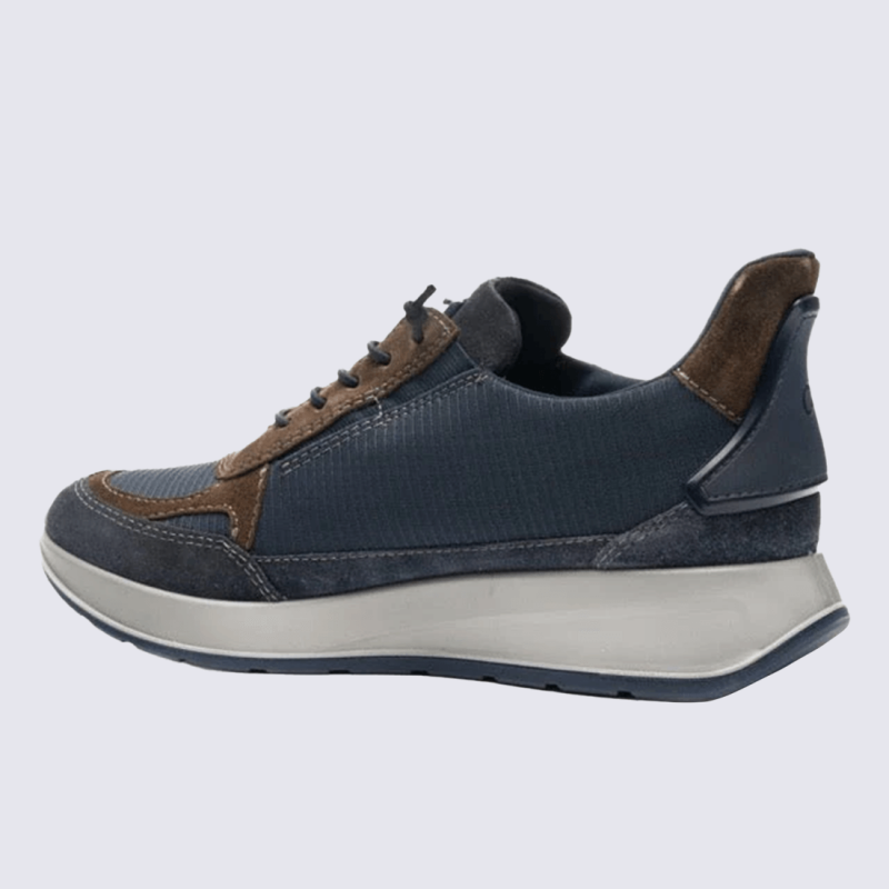 Sneaker ara, chaussure homme en cuir velours et textile bleu & brun