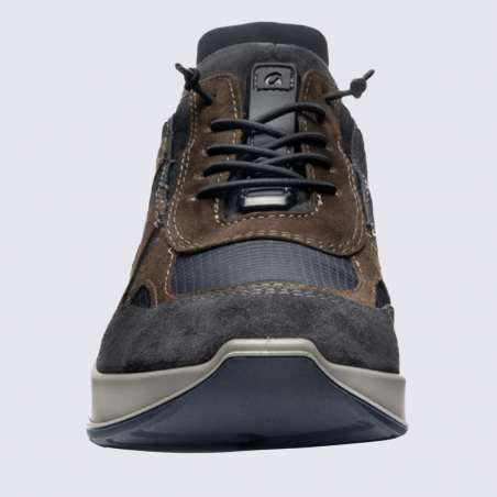 Sneaker ara, chaussure homme en cuir velours et textile bleu & brun