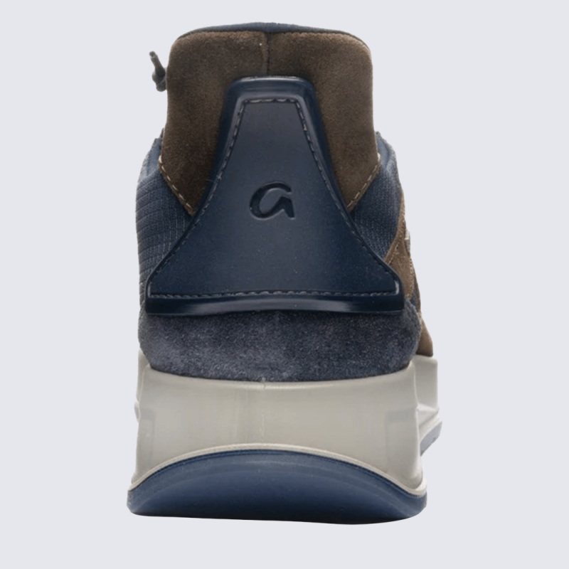 Sneaker ara, chaussure homme en cuir velours et textile bleu & brun