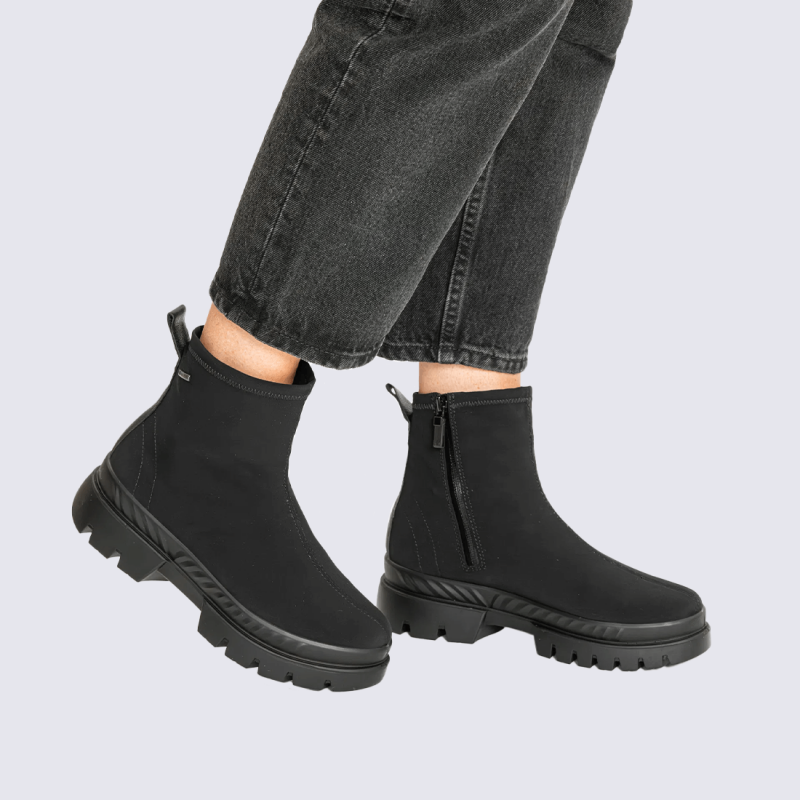 Bottine ARA, Bottine femme en textile noir imperméable Gore-Tex