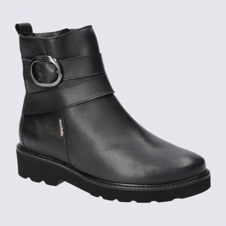 Bottines MOBILS, Bottines chic et moderne cuir noir femme à boucle argentée