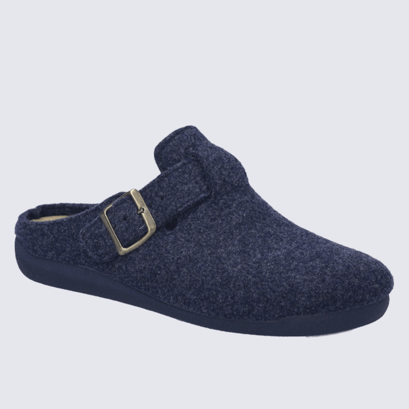 Mules josef seibel, Mules feutre bleu océan homme avec boucle réglable