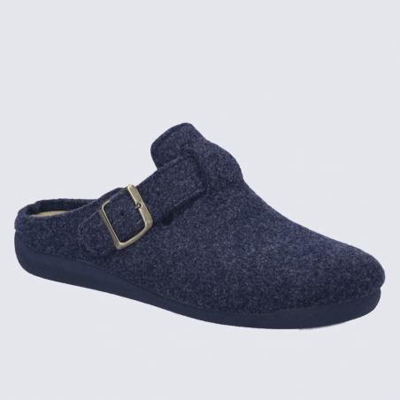 Mules josef seibel, Mules feutre bleu océan homme avec boucle réglable