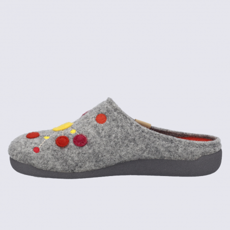 Mules Josef Seibel, mules femme a point en feutrine grise décorée