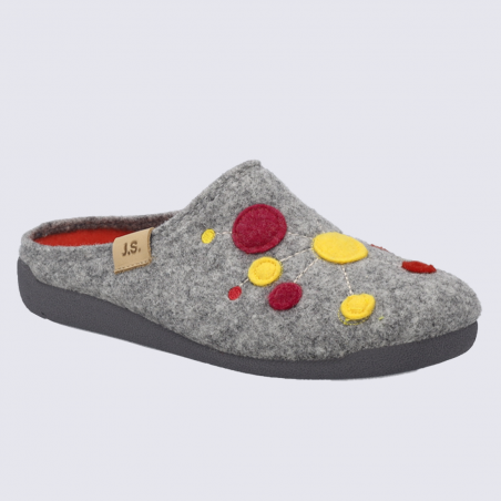 Mules Josef Seibel, mules femme a point en feutrine grise décorée