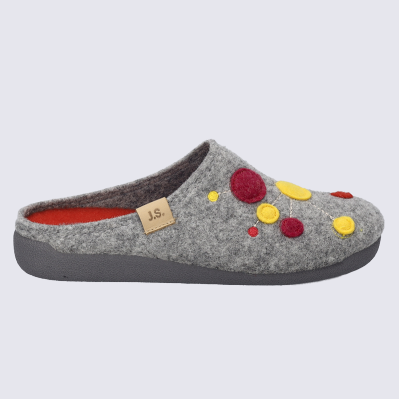 Mules Josef Seibel, mules femme a point en feutrine grise décorée