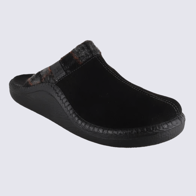 Mule Josef Seibel, mule simple et chic homme en textile fourré noir