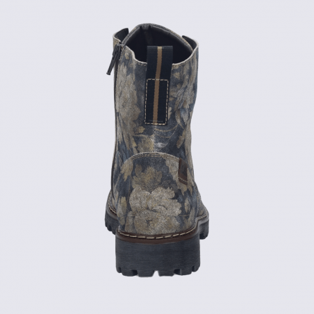 Bottines Josef Seibel, bottines femme motif feuillage en cuir bleu