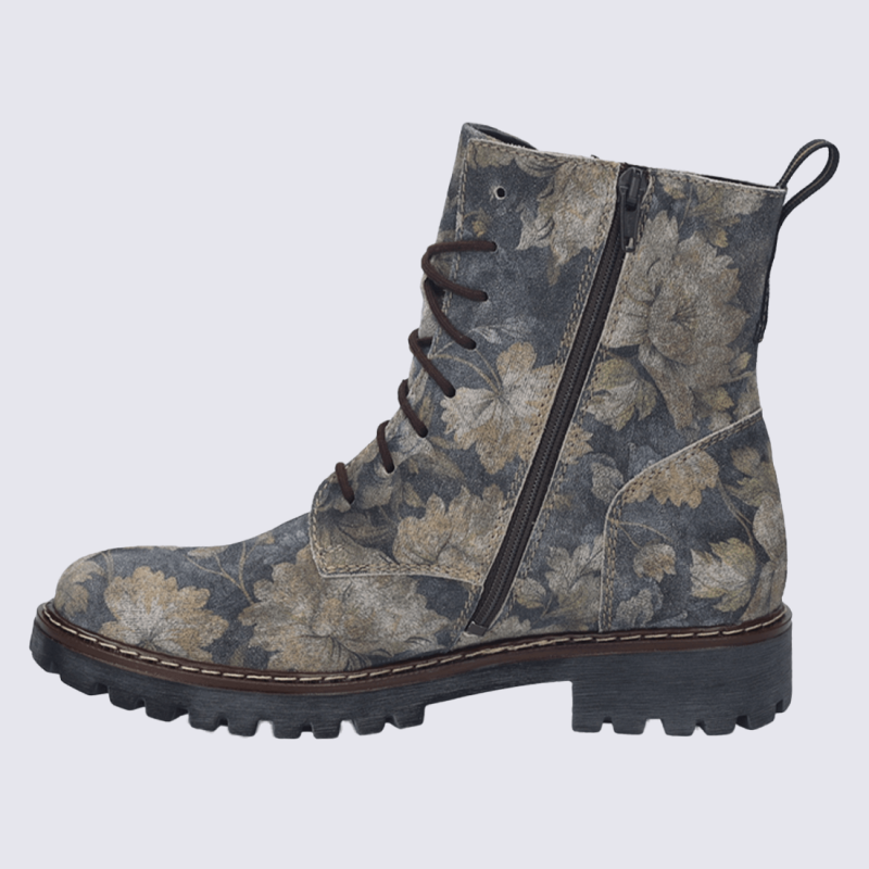 Bottines Josef Seibel, bottines femme motif feuillage en cuir bleu