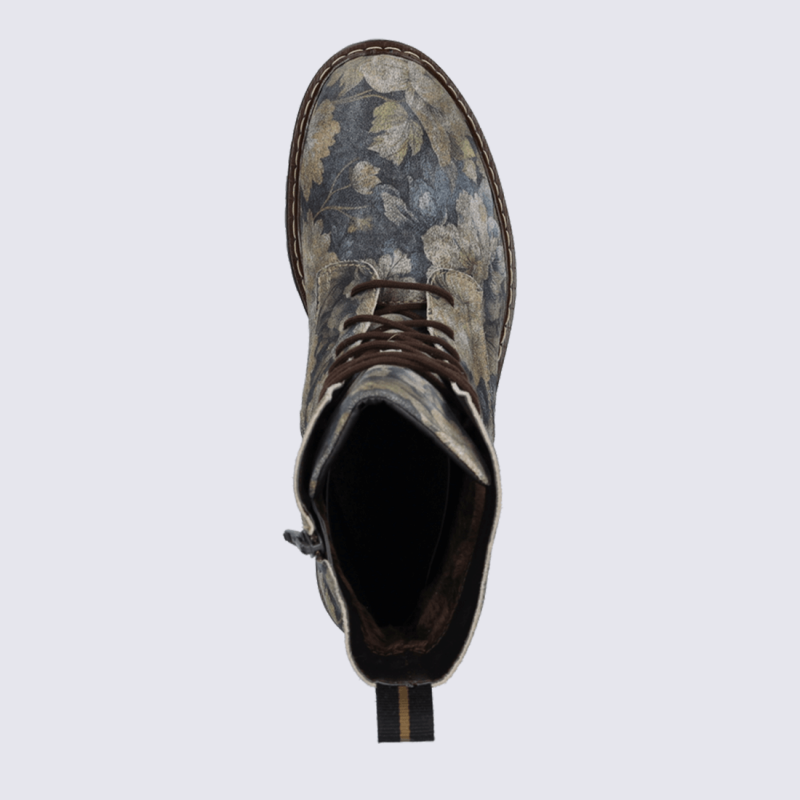 Bottines Josef Seibel, bottines femme motif feuillage en cuir bleu