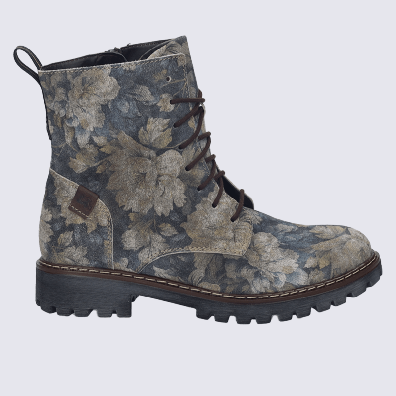 Bottines Josef Seibel, bottines femme motif feuillage en cuir bleu