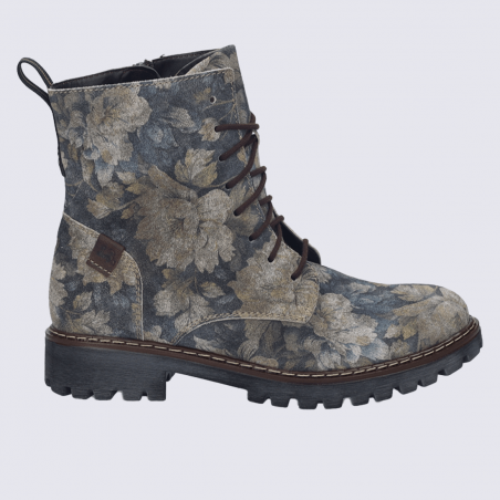 Bottines Josef Seibel, bottines femme motif feuillage en cuir bleu