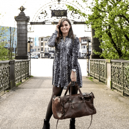 Sac week-end Bear Design, sac week-end spacieux unisexe en cuir brun