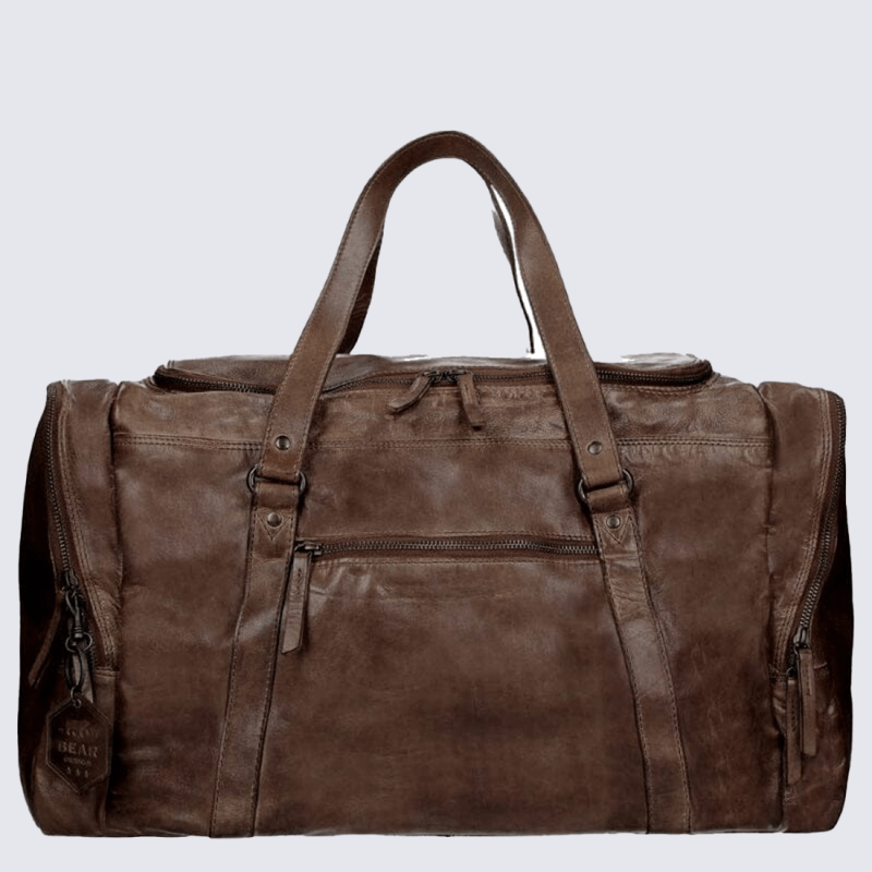 Sac week-end Bear Design, sac week-end spacieux unisexe en cuir brun